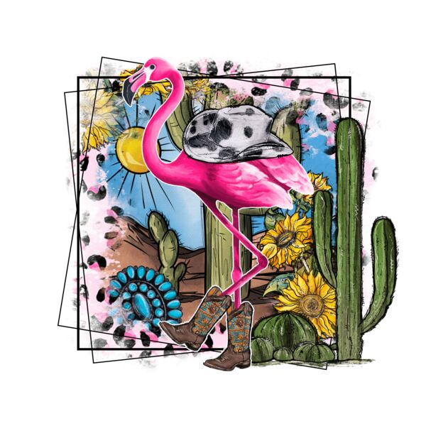 Western Flamingo PNG  Turquoise Gemstone  Desert  Flamingo PNG  Western  Cactus  Cowgirl Hat  Su Thumbnail